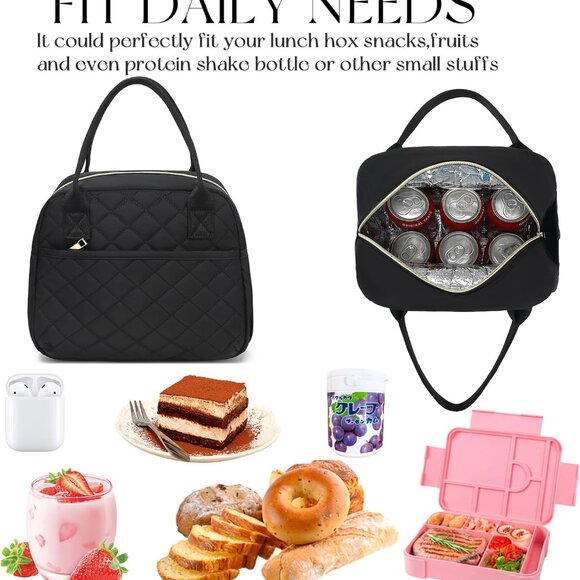 Lunch Box for Women Insulated Lunch Bag Lunchbox Cooler Thermal Leakproof Quilte - Picture 4 of 10